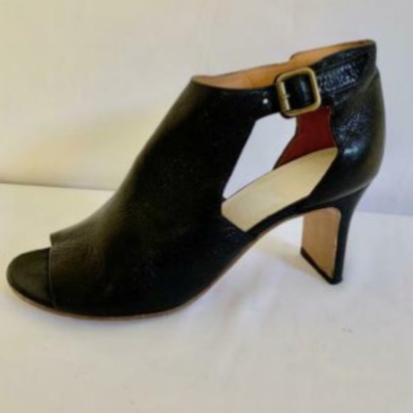 MMM Black Pebble Leather 3" Open Toe Heels - Picture 7 of 7